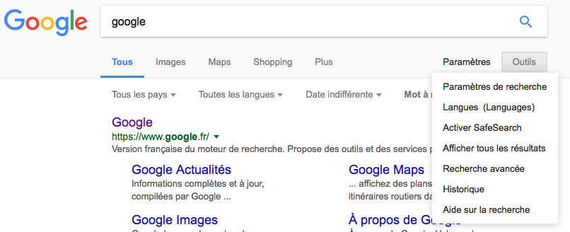 Paramètres et filtres de recherche dans les SERPs du moteur de recherche Google